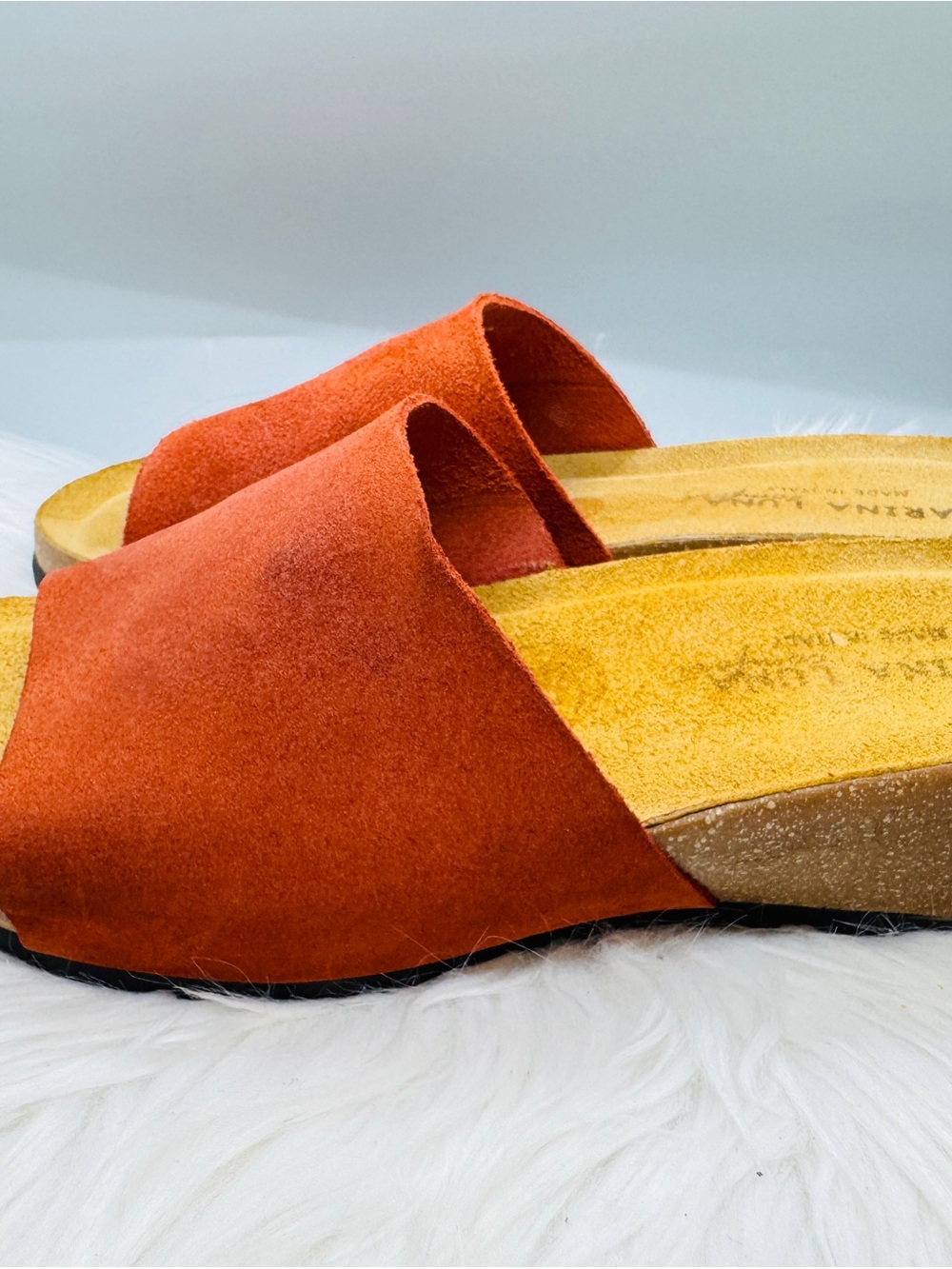 Marina Luna Italian Leather Slide Sandals – Size 8.5 Rust Suede Slide Mules - Picture 6 of 8
